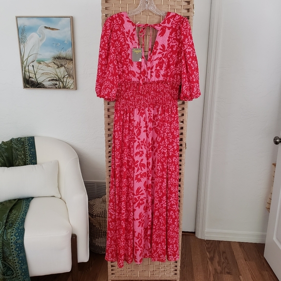 🌺 Gorgeous Taylor Dress 6 / Small Pink Red Floral Fully Lined Ruched Details🌺 - Picture 4 of 9